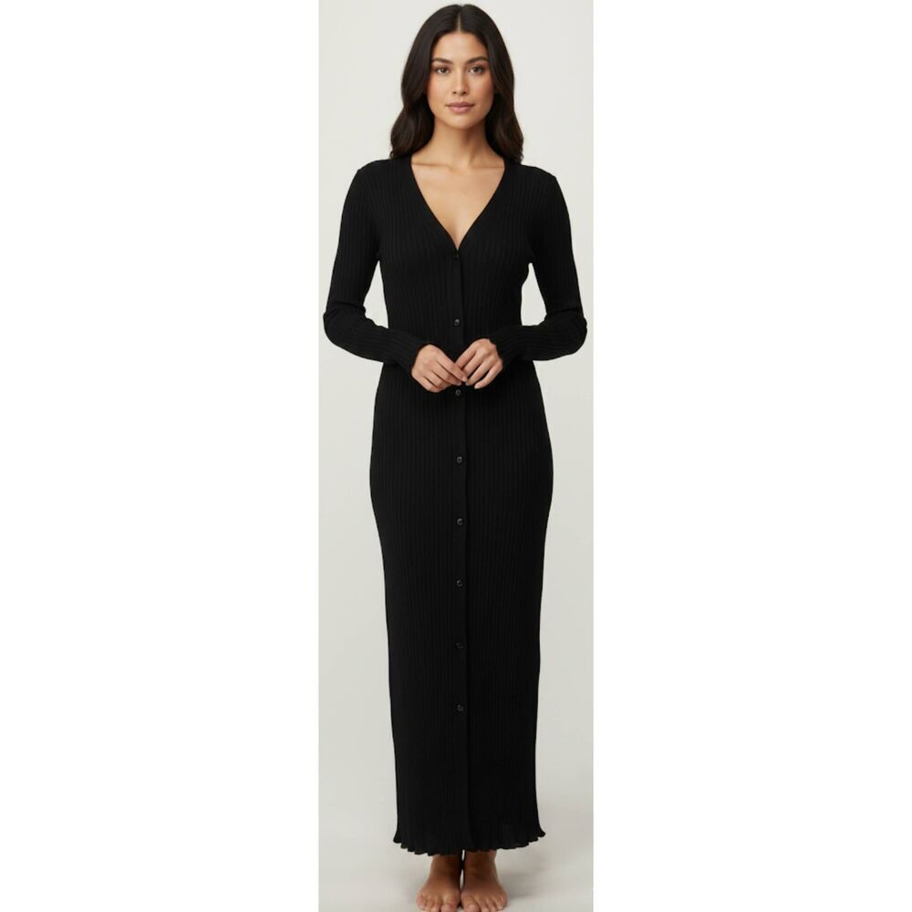 Ted baker london womens medium ribbed dress maxi long black stretch